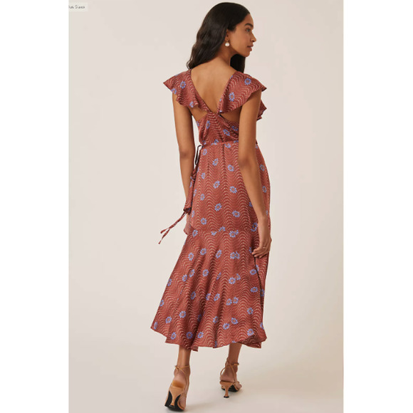 Anthropologie Ruffle-Sleeve Printed Wrap Maxi Dress Size S NWT - Picture 3 of 8